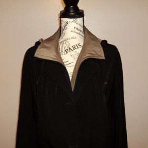 Gallery Women's Medium Dress Trench Jacket Coat Black Beige Short Lined Pockets